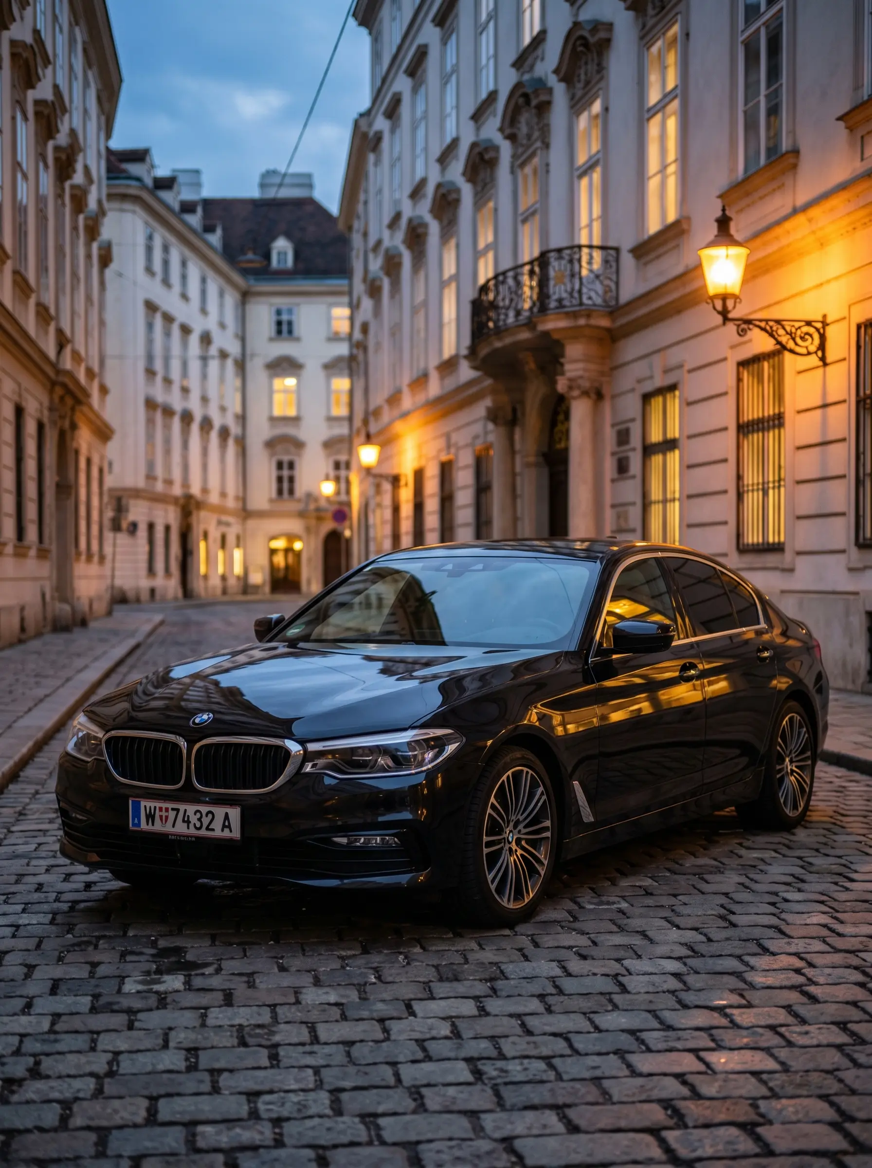 Business client in the back of a Mercedes sedan with hourly booking in Vienna