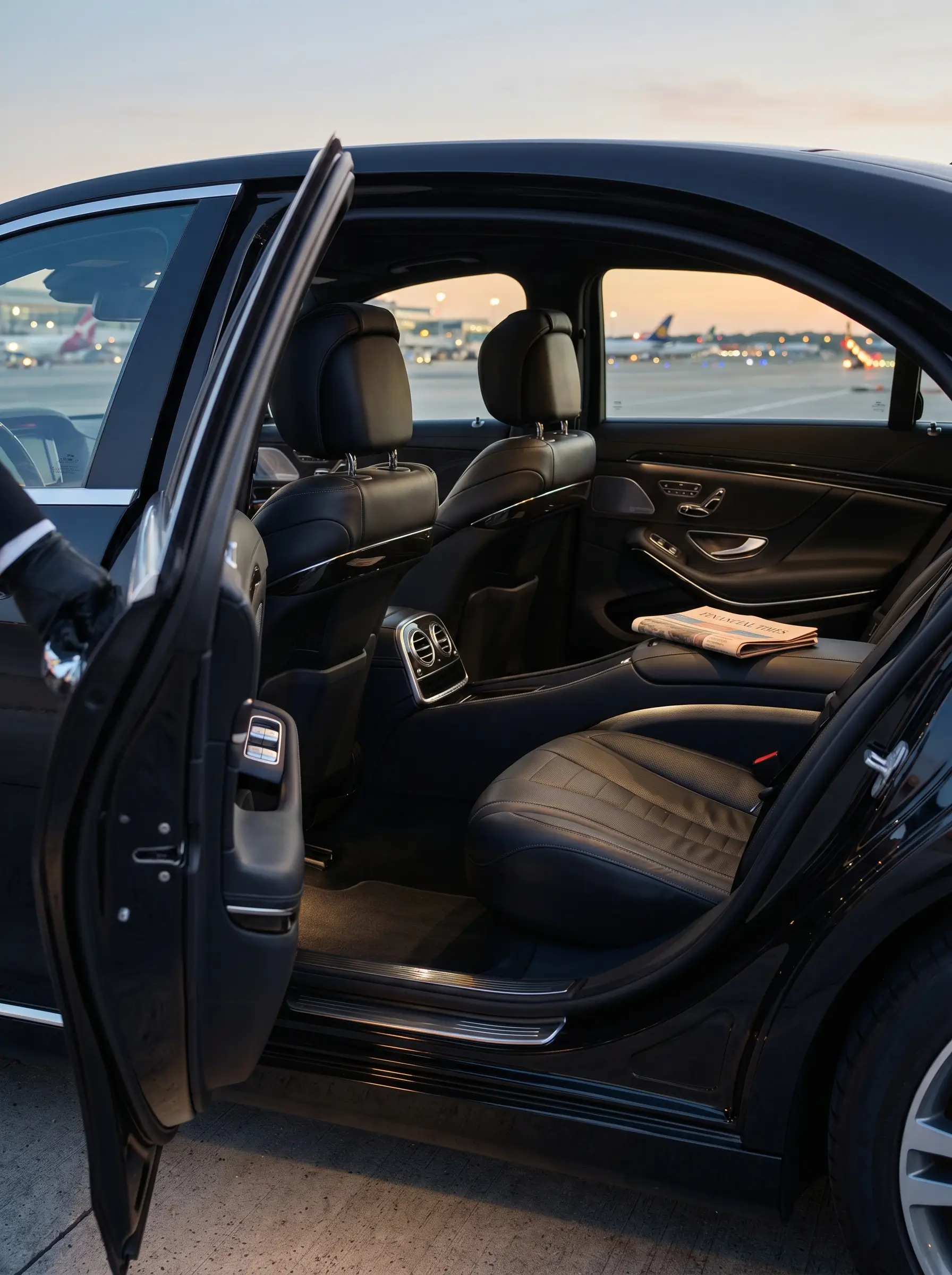 Mercedes-Benz Limousine vor Terminal des Flughafen Wien für Airport Transfer