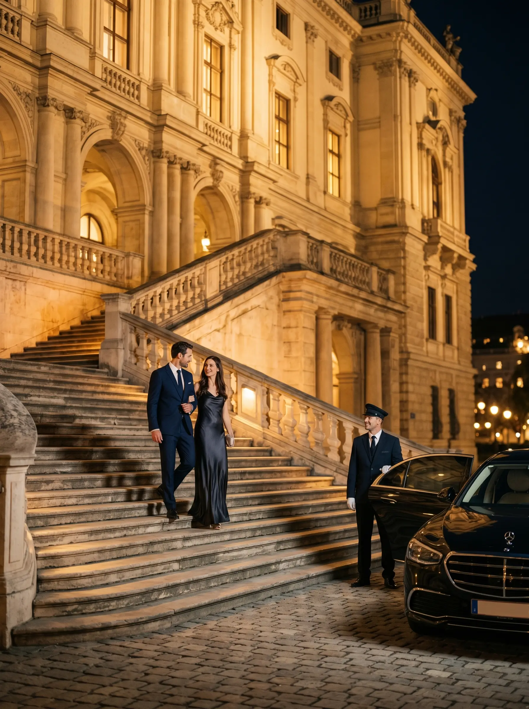 Elegant interior of a premium sedan with leather upholstery for chauffeur service Vienna
